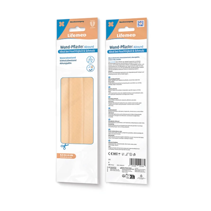 Lifemed Wund-Pflaster 0,5 m x 6 cm, hautfarben hell, "Allround", geschnitten in 2 x 25 cm