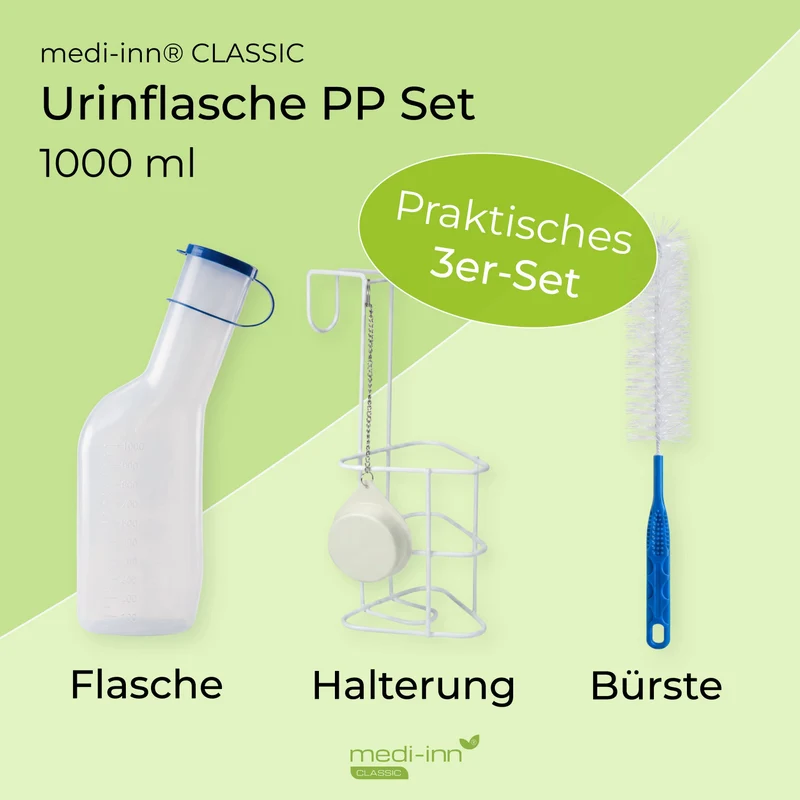 Medi-Inn Urinflasche PP 1000 ml, für Männer, milchig, mit Betthalter und Reinigungsbürste