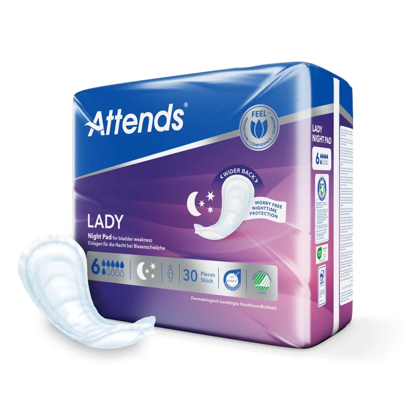 Attends Lady Night Pad 6 Einlagen für die Nacht, 30 Stück