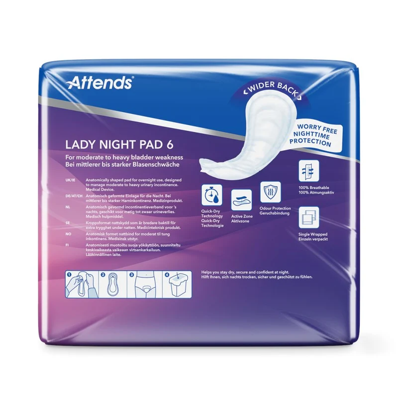 Attends Lady Night Pad 6 Einlagen für die Nacht, 30 Stück