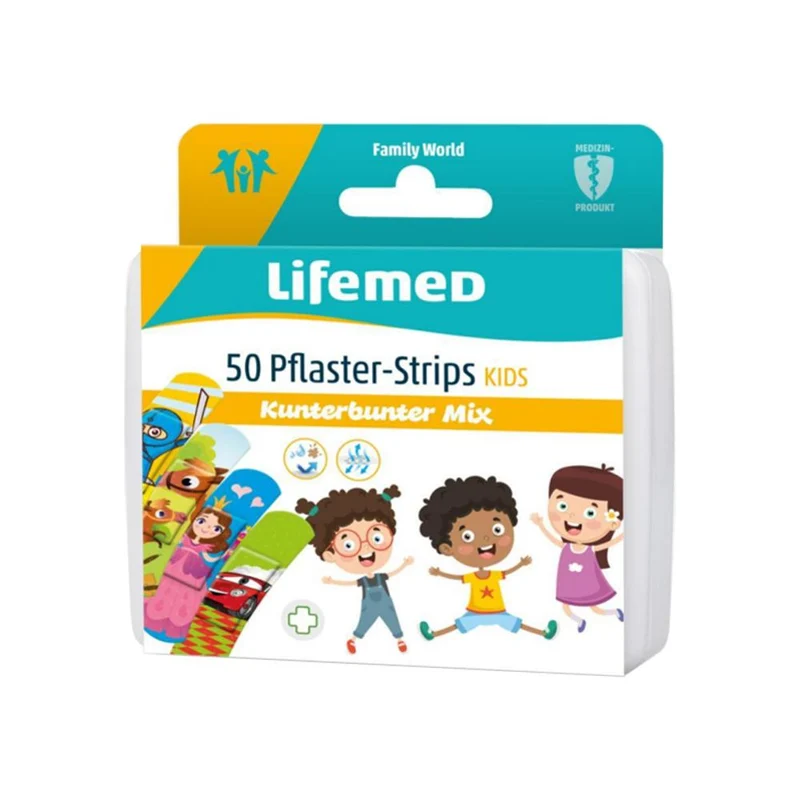 Lifemed Pflaster-Strips Kids 6 cm x 1,7 cm Kunterbunter Mix 50er Pack