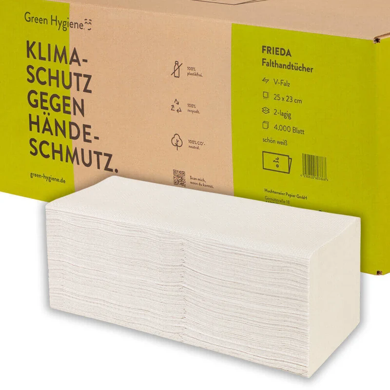 Green Hygiene Falthandtücher "FRIEDA" V-Falz 23 cm x 25 cm 2-lagig (20 x 200 = 4000 Blatt)