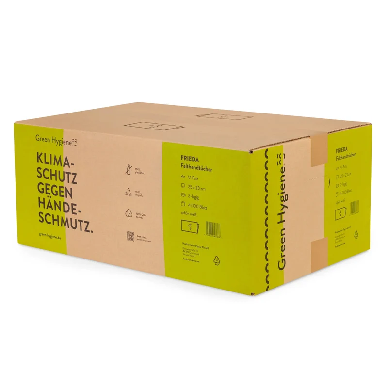 Green Hygiene Falthandtücher "FRIEDA" V-Falz 23 cm x 25 cm 2-lagig (20 x 200 = 4000 Blatt)