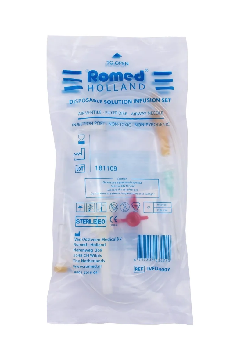 Romed Infusionsbesteck mit Belüftungskanüle steril 0,8 x 40 mm und Y-Teil 25 Stück