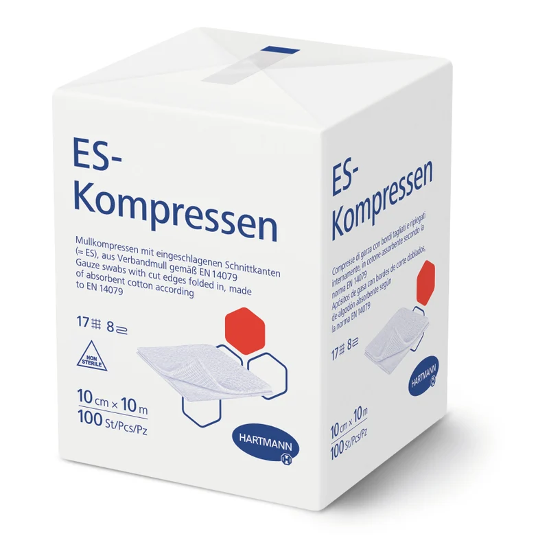 Hartmann ES Mullkompressen unsteril 10 x 10 cm, 17-fädig, 8-fach