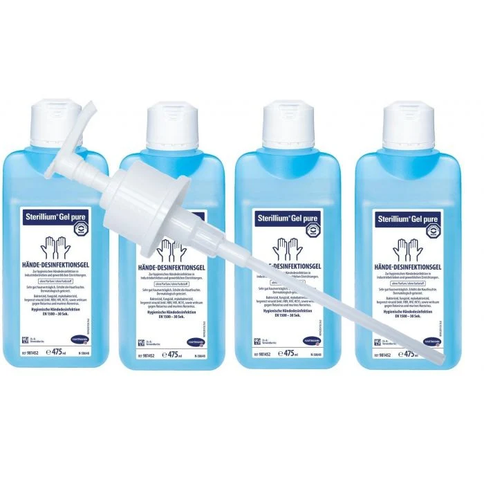 Bode Sterillium Gel pure Hände-Desinfektionsgel 4 x 475ml + 1 x Dosierpumpe