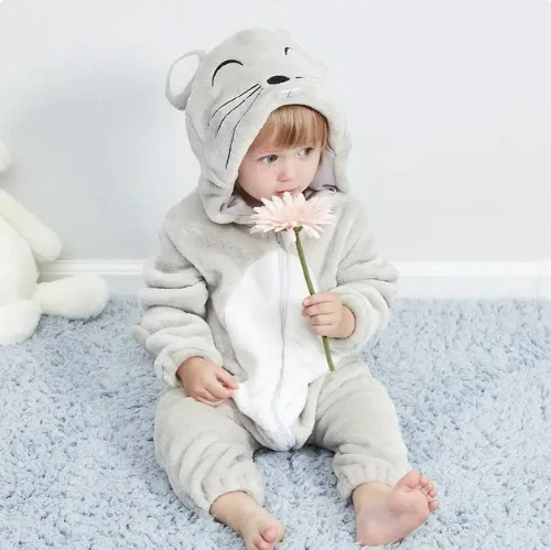 Strampler für Babys | Baby Fleece Overall | Tier Onesie | Wolklin