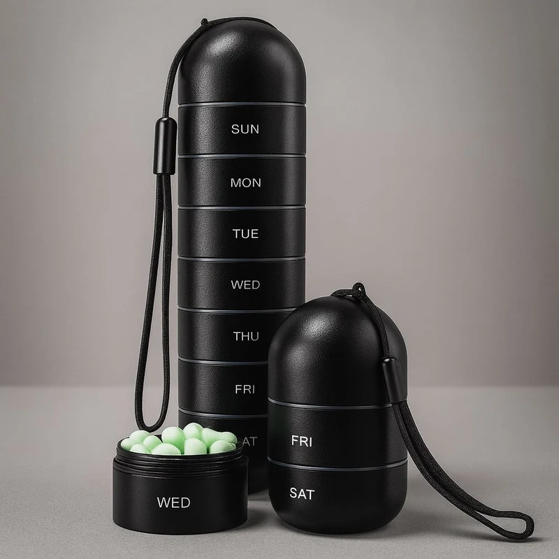 Aluminium Aufbewahrungsbox mit 7 Fächern | Reisebox für Tabletten & Vitamine | AluBox