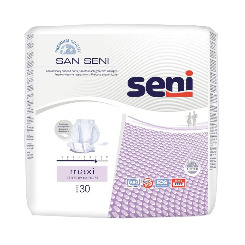 Seni San Maxi Inkontinenzvorlagen, 37 x 69 cm, 2200 ml, 30er Pack
