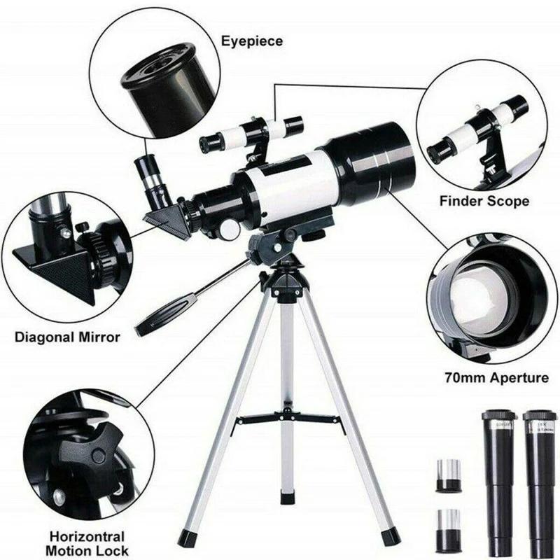 Professionelles Teleskop 300/70mm | Tragbares Refraktor-Sternbeobachtungsteleskop mit Stativ und Smartphone-Adapter