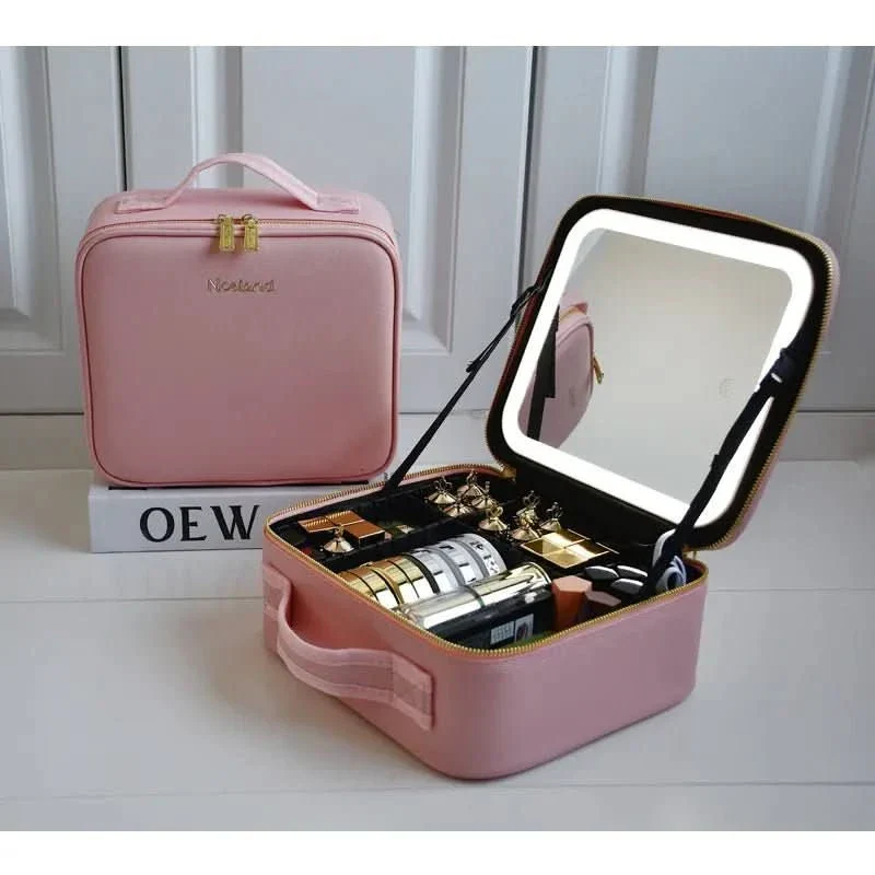 Mirrorglam – Make-up Tasche mit LED-Spiegel – Tragbare Kosmetiktasche mit Licht & Stauraum für perfektes Styling unterwegs