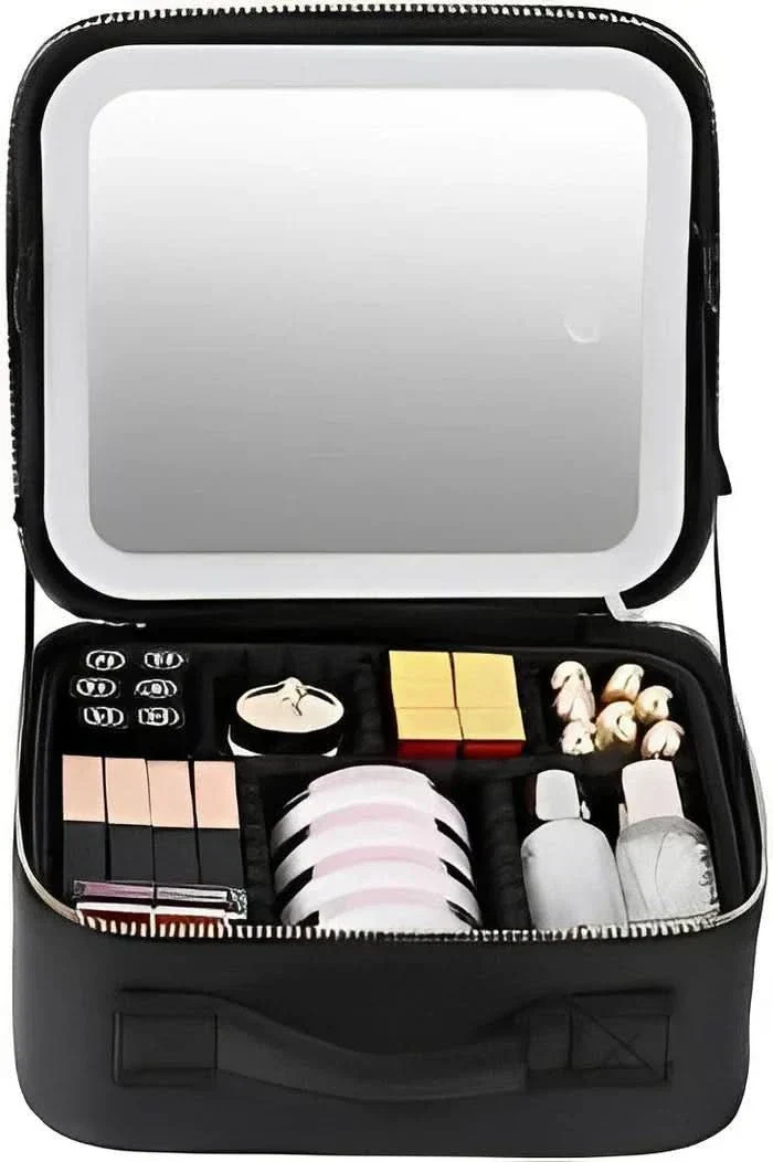 Mirrorglam – Make-up Tasche mit LED-Spiegel – Tragbare Kosmetiktasche mit Licht & Stauraum für perfektes Styling unterwegs