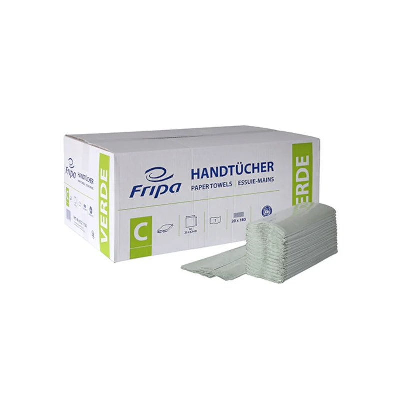 Fripa Papierhandtücher C-Falz 33 x 25 cm grün "Verde" 1-lagig (20 x 180 Blatt = 3600 Blatt)