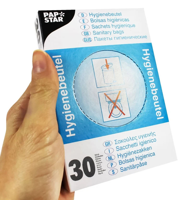Papstar Hygienebeutel 28,5 cm x 8 cm x 7 cm weiß im Spenderkarton