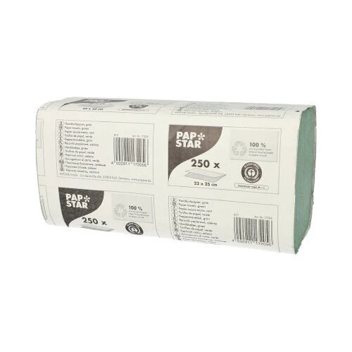 Papstar Papierhandtücher V-Falz 23 cm x 25 cm grün Zick Zack 1-lagig (20 x 250 Blatt = 5000 Blatt)