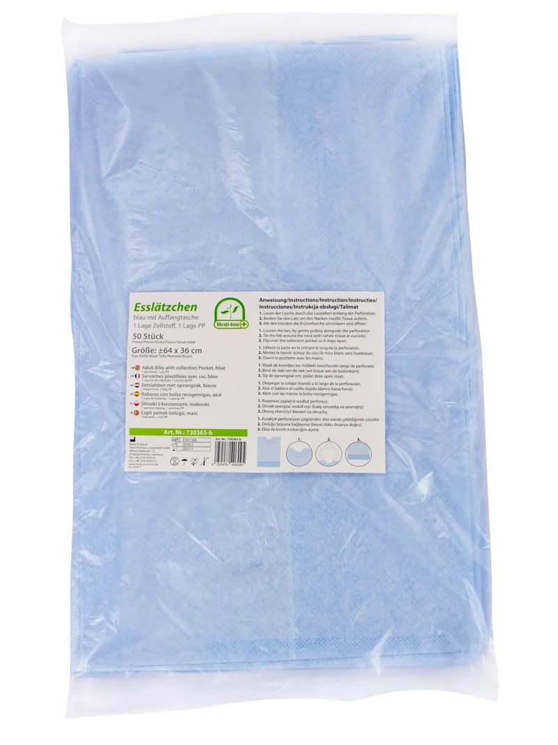 Medi-Inn Einmal Esslätzchen mit Auffangtasche 64 x 36 cm blau