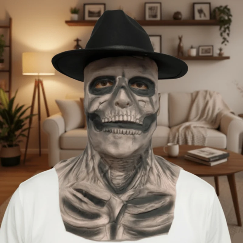 DREADSKULL – Realistische Skelettmaske mit Hut für ultimative Halloween-Verwandlung