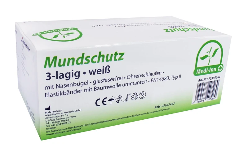 Medi-Inn Mundschutz Atemschutz mit Elastikbändern Typ II 3-lagig weiß
