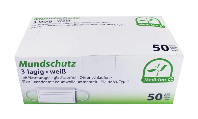 Medi-Inn Mundschutz Atemschutz mit Elastikbändern Typ II 3-lagig weiß