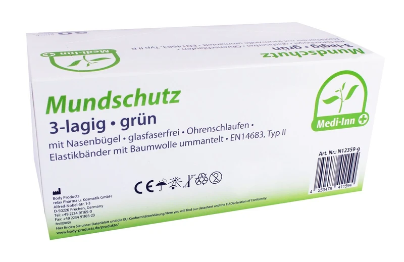 Medi-Inn Mundschutz Atemschutz mit Elastikbändern Typ II 3-lagig grün
