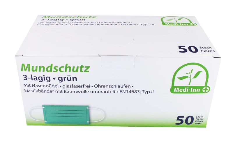 Medi-Inn Mundschutz Atemschutz mit Elastikbändern Typ II 3-lagig grün