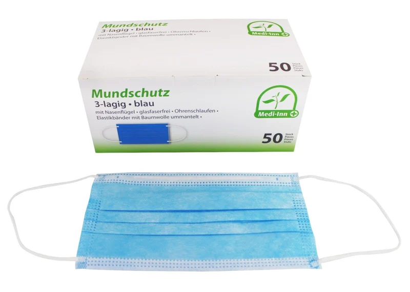 Medi-Inn Mundschutz Atemschutz mit Elastikbändern Typ II 3-lagig blau