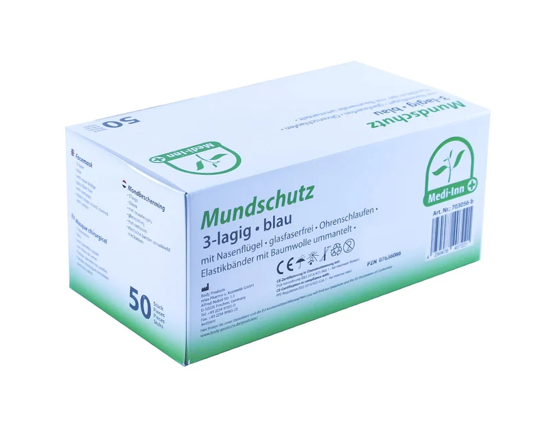 Medi-Inn Mundschutz Atemschutz mit Elastikbändern Typ II 3-lagig blau