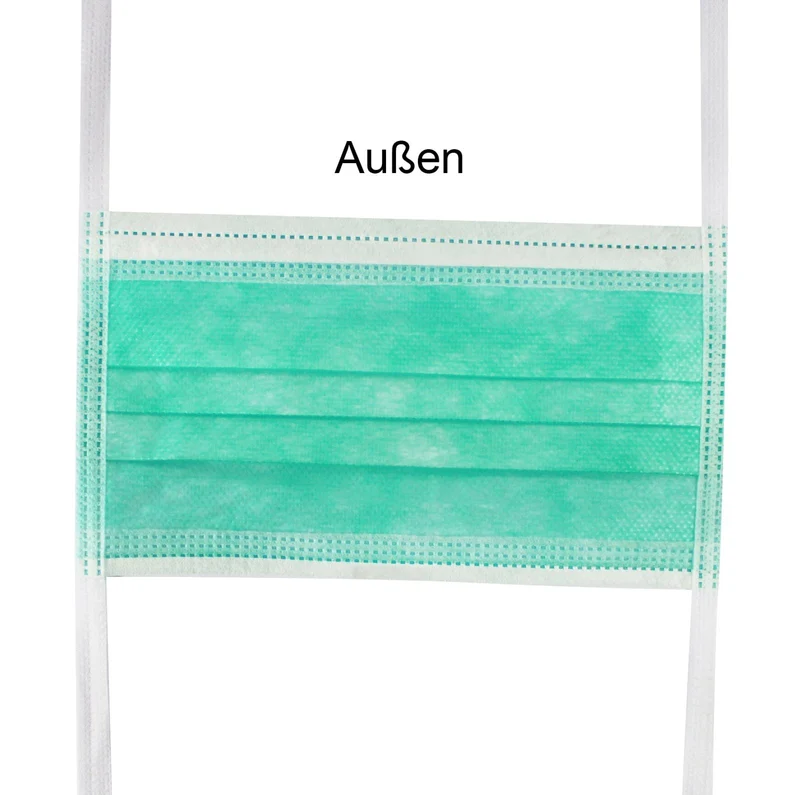 Medi-Inn Mundschutz Typ IIR 3-lagig 9 cm x 17,5 cm grün mit Nasenbügel zum Binden