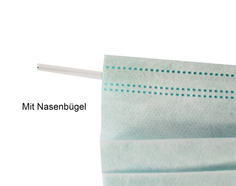 Medi-Inn Mundschutz Typ IIR 3-lagig 9 cm x 17,5 cm grün mit Nasenbügel zum Binden