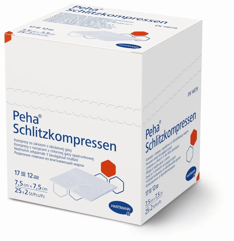 Peha Schlitzkompressen 7,5 x 7,5 cm aus saugfähigem Verbandmull 25 x 2 Stück