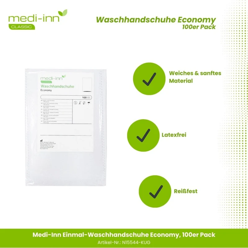 Medi-Inn Einmal-Waschhandschuhe Economy, 15 x 22 cm, 100er Pack