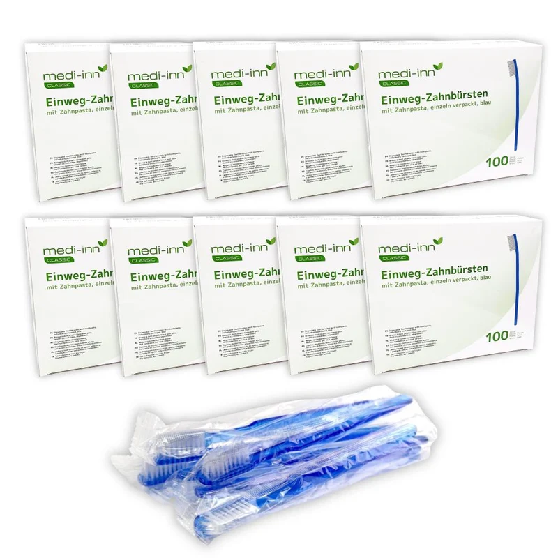Medi-Inn Einmalzahnbürsten mit Zahnpasta, einzeln hygienisch verpackt, blau