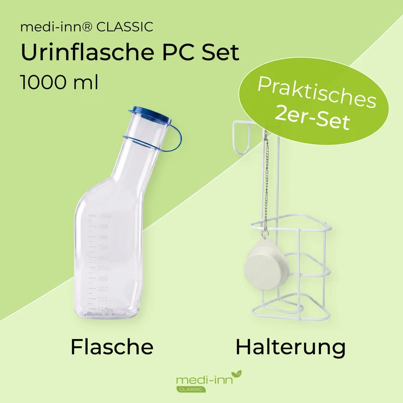 Medi-Inn Urinflasche PC 1000 ml, für Männer, glasklar, mit Betthalter