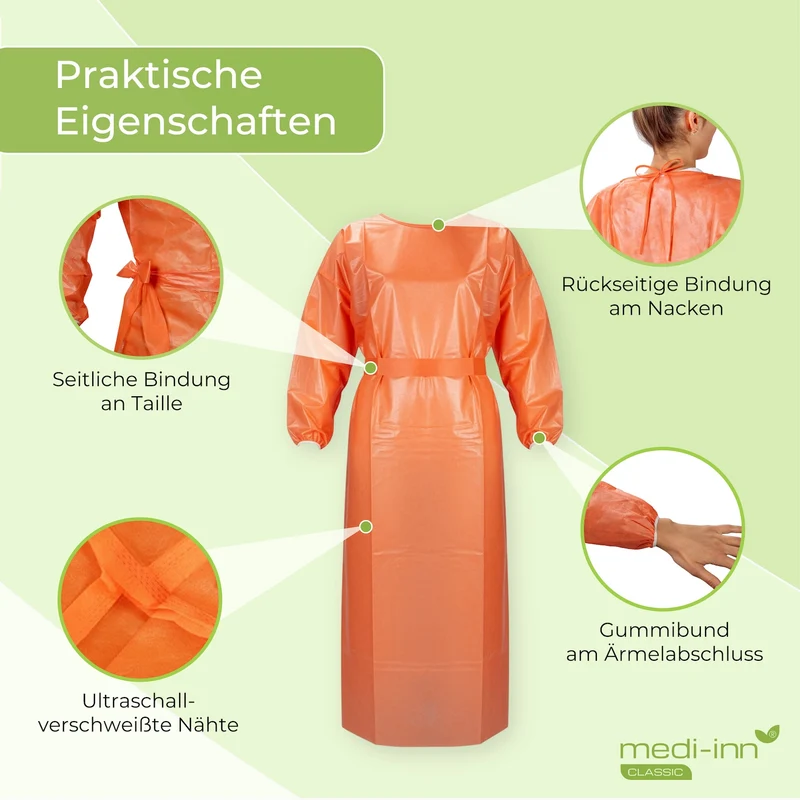 Medi-Inn Infektionsschutzkittel PP orange, 139 x 139 cm, mit PE-Vollbeschichtung