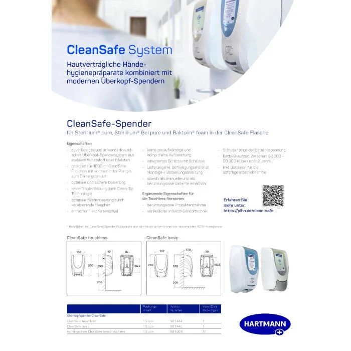 Hartmann CleanSafe basic Dosierspender für Überkopfflaschen + Baktolin foam wash Überkopfflasche 1000 ml