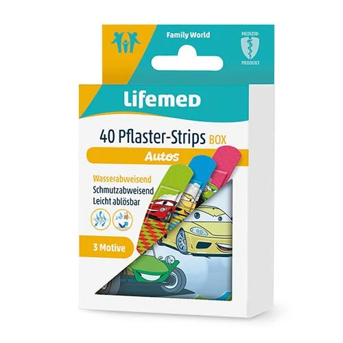 Lifemed Pflaster-Strips Box 6 cm x 1,7 cm farbig "Autos"