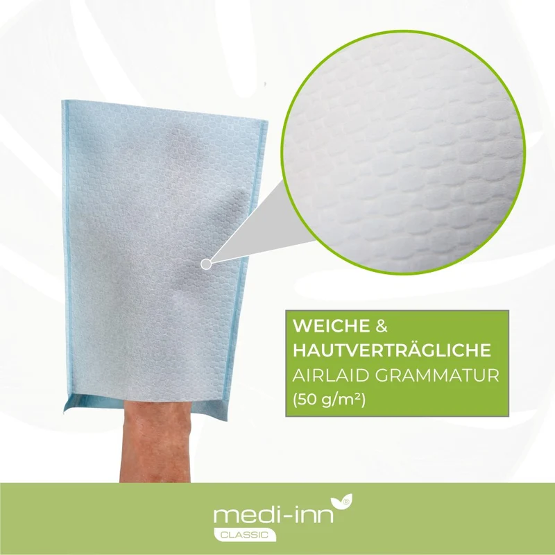 Medi-Inn Einmal-Waschhandschuhe Airlaid, mit PE-Beschichtung, 22 x 16 cm, hellblau