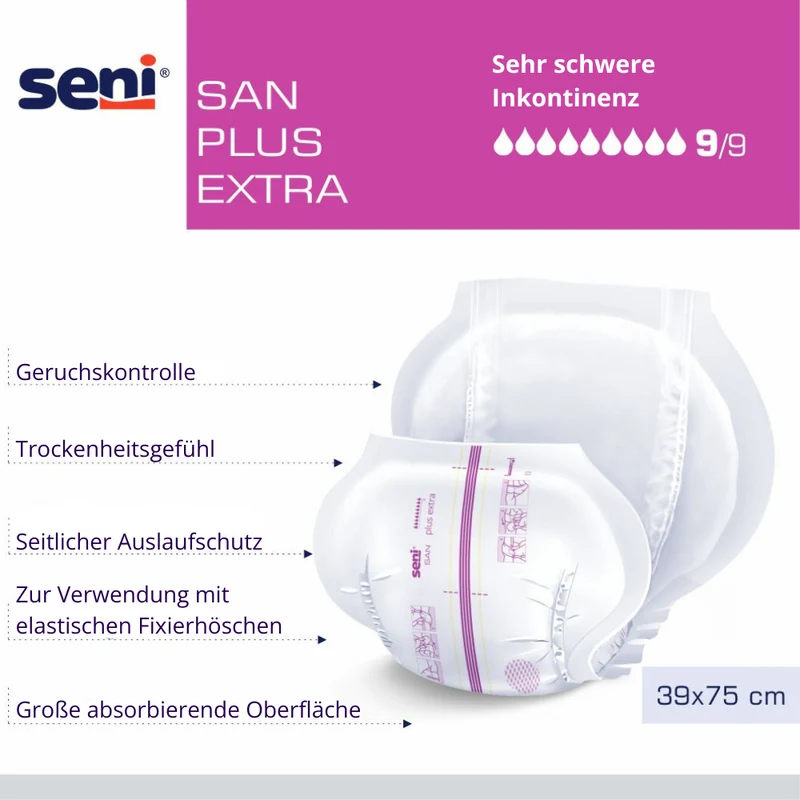 San Seni Plus Extra Inkontinenzvorlagen 39 x 75 cm, Unisex, 3.500 ml, 30er Pack