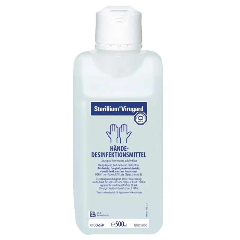 Medi-Inn Wandspender Aluminium, Langarmhebel, mit Verschlussblende, 500 ml + Bode Sterillium Virugard 500 ml