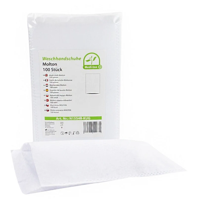 Medi-Inn Einmal-Waschhandschuhe Molton, 15 x 22 cm, 100er Pack