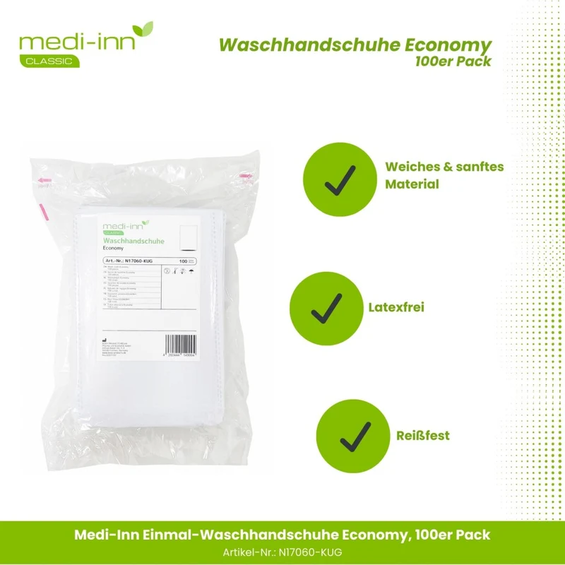 Medi-Inn Einmal-Waschhandschuhe Economy, 15 x 22 cm, 100er Pack