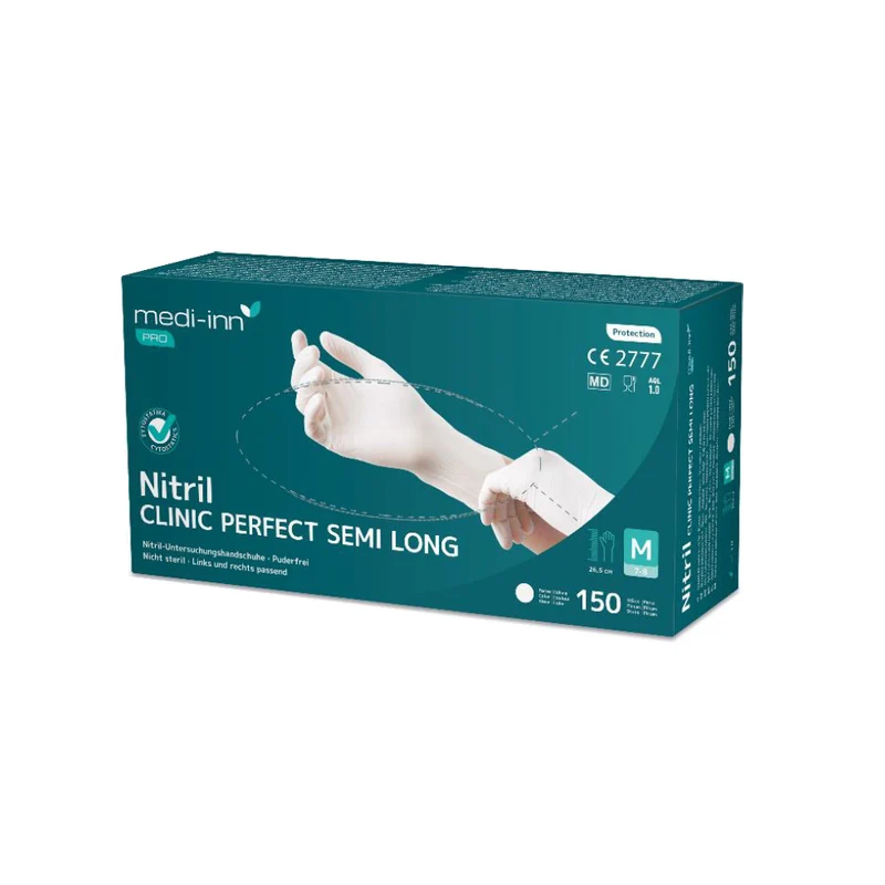 Medi-Inn PRO Clinic-Perfect Semi Long Nitril-Einmalhandschuhe, puderfrei, weiß