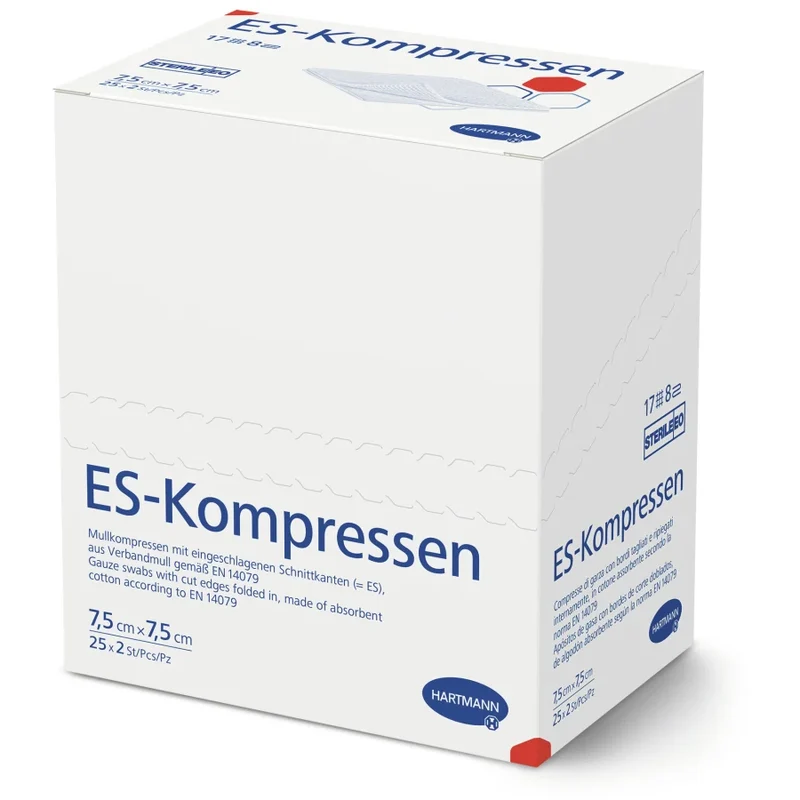 Hartmann ES Mullkompressen steril 7,5 x 7,5 cm, 17 fädig, 8-fach