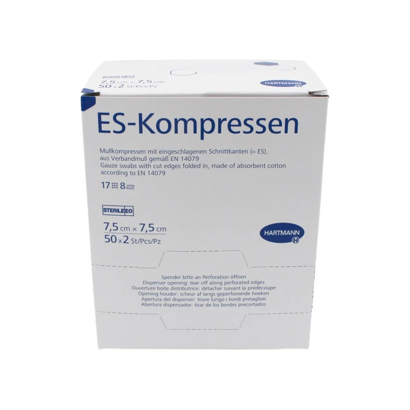 Hartmann ES Mullkompressen steril 7,5 x 7,5 cm, 17-fädig, 8-fach