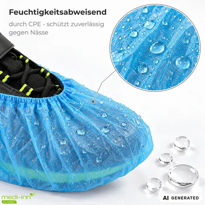 Medi-Inn Überschuhe CPE, Schuhüberzieher mit Gummizug, blau, 20 μm