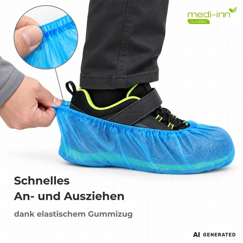 Medi-Inn Überschuhe CPE, Schuhüberzieher mit Gummizug, blau, 20 μm