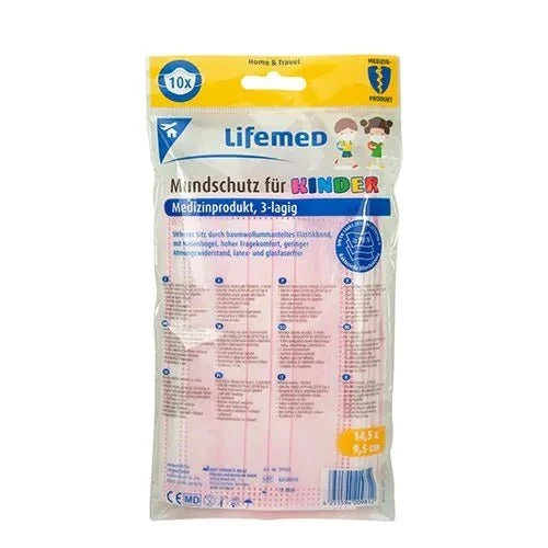 Lifemed Kinder-Mundschutz 3-lagig 9,5 x 14,5 cm farbig sortiert mit Nasenbügel