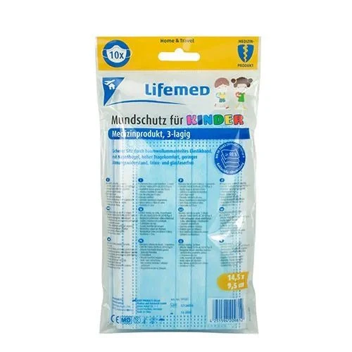Lifemed Kinder-Mundschutz 3-lagig 9,5 x 14,5 cm farbig sortiert mit Nasenbügel