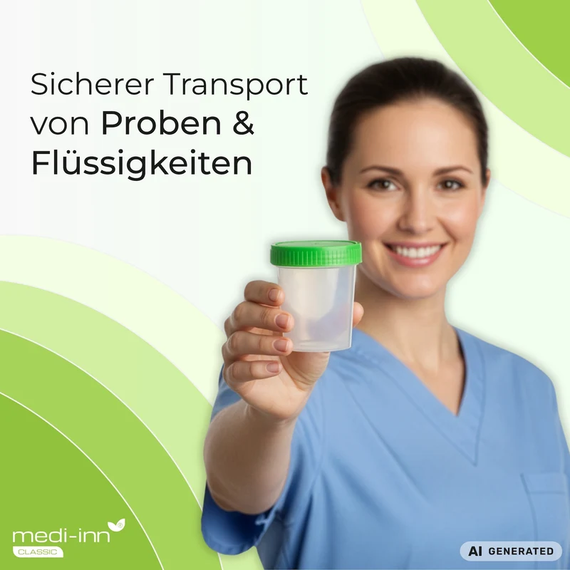 Medi-Inn Urinprobenbecher 125 ml mit grünem Schraubdeckel und Graduierung bis 100 ml