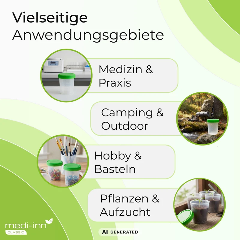 Medi-Inn Urinprobenbecher 125 ml mit grünem Schraubdeckel und Graduierung bis 100 ml